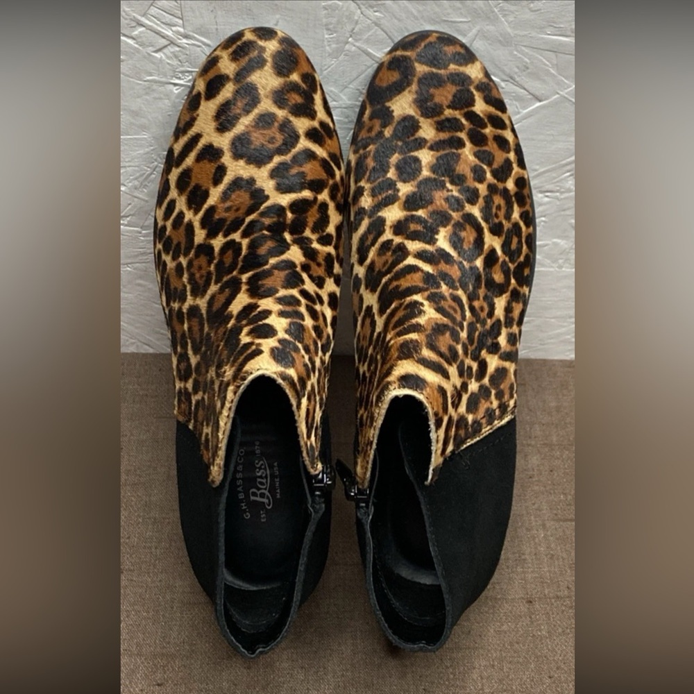 G.H. Bass Nina Women's Booties Leopard Print Calf Hair Black Suede Zip Size 6M - Picture 10 of 14
